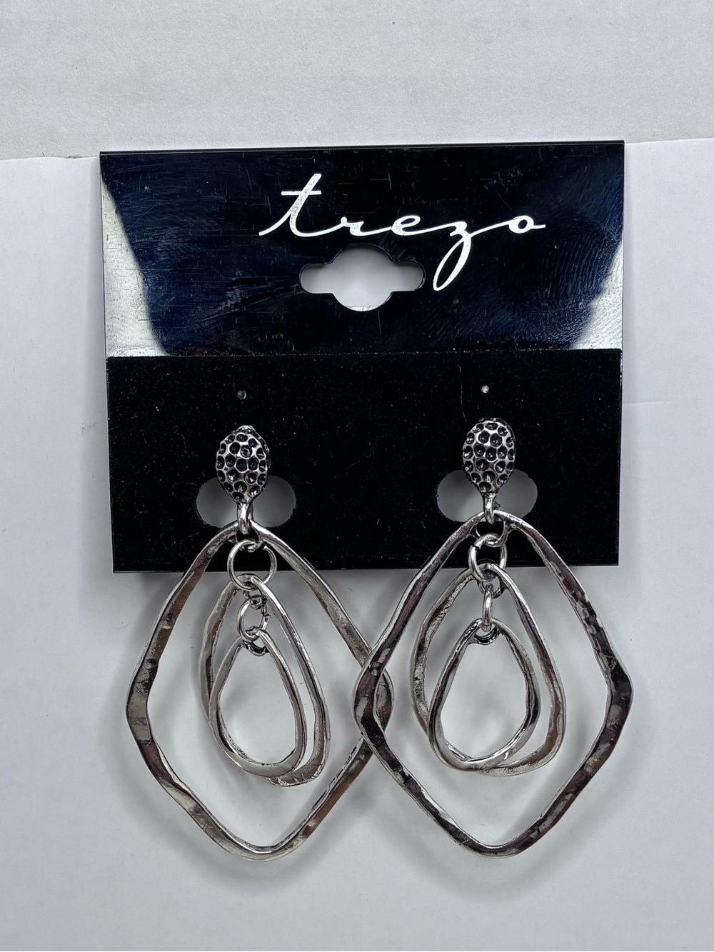 Trezo Silver Colored Geometric Turning Chandelier Dangle Boutique Earrings.